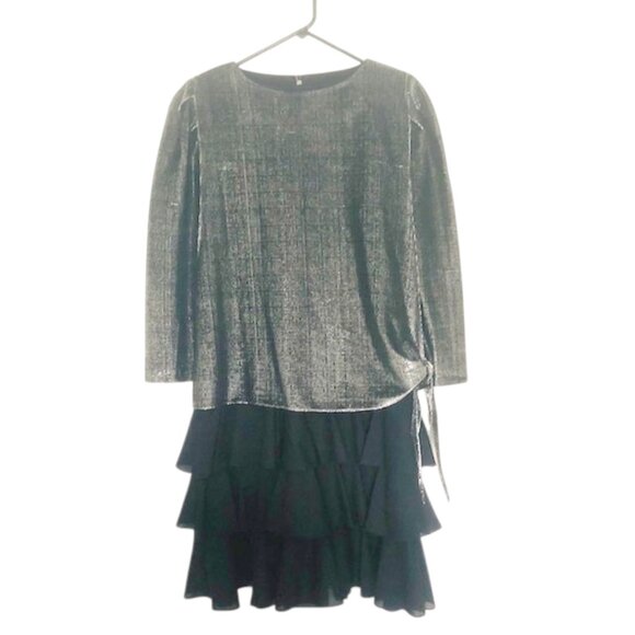 Silver Metallic Black Sheath Dress 14 - Picture 5 of 7